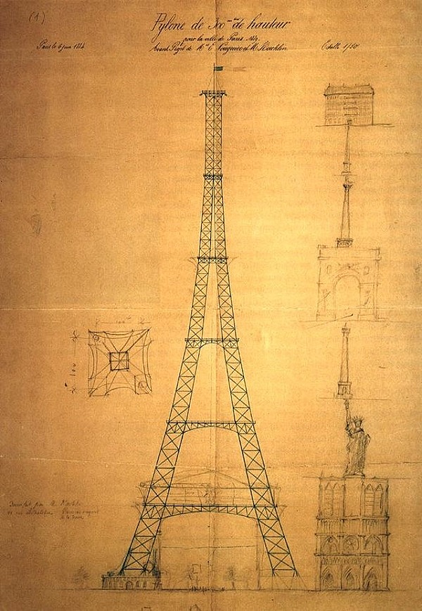Bản vẽ thiết kế ban đầu của tháp Eiffel